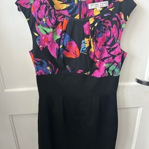 Trina Turk Black Dress with Vibrant Floral Design